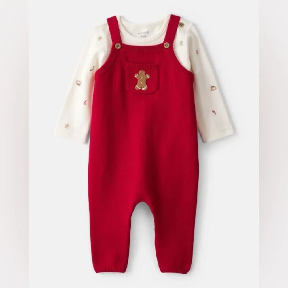 Carters Baby Boy Gingerbread Holiday Overalls in Red Size 12 Months